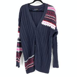 Lane Bryant V-Neck Button Front Cardigan Womens Size 18/20 Navy Fair Isle Print